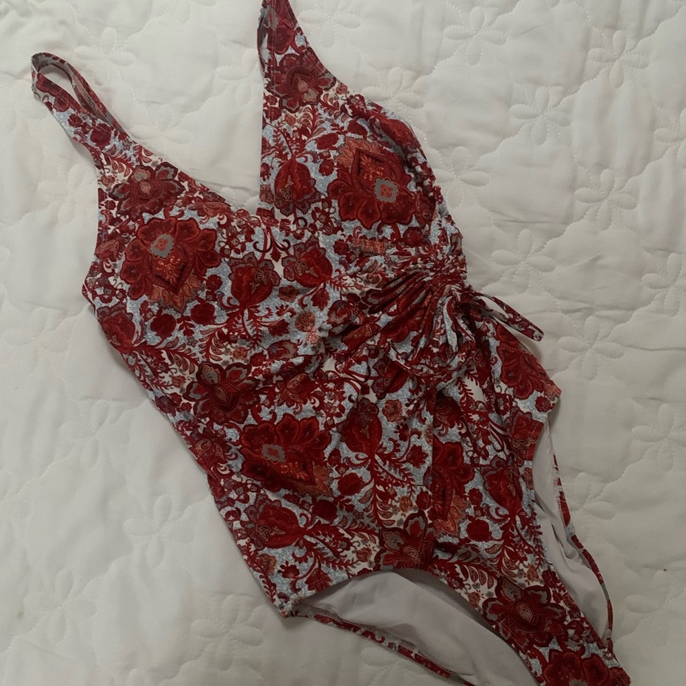 One piece tummy control swimsuit with side tie